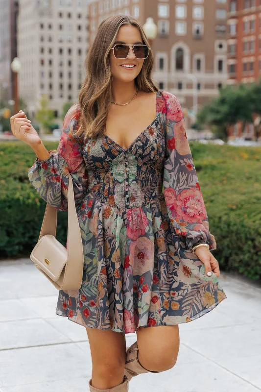 Weekend Price Drops Navy Floral Print Mini Dress