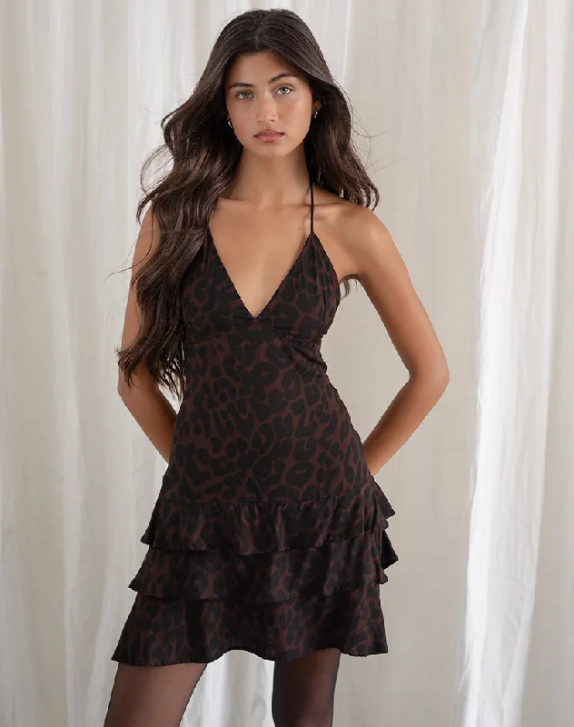 Weekend Bargain Shopping Nenita Halterneck Mini Dress in Oversize Jaguar Brown