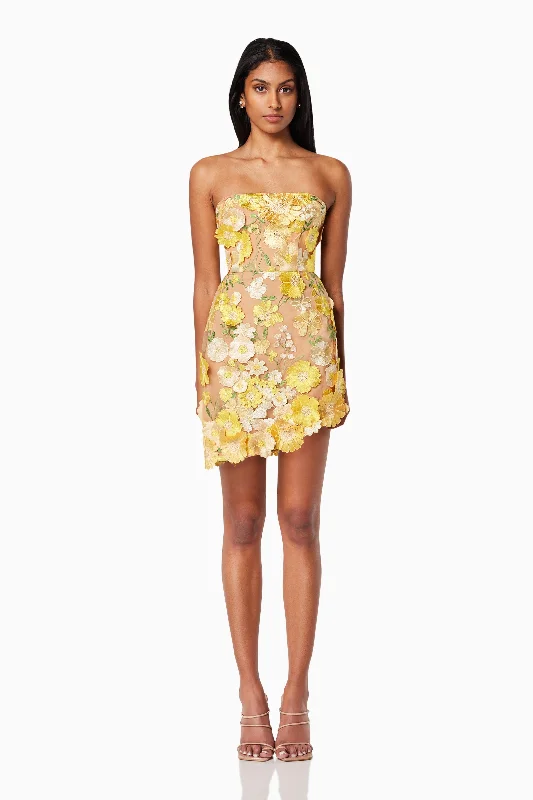 Weekend Flash Savings New-Age 3D Floral Mini Dress in Yellow