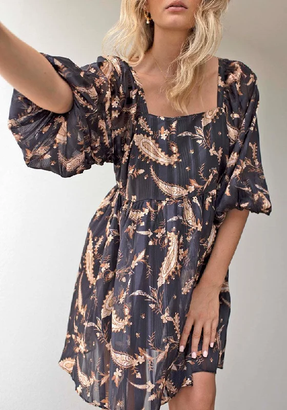 Price Slash Event Nighttide Paisley Sleeve Mini Dress