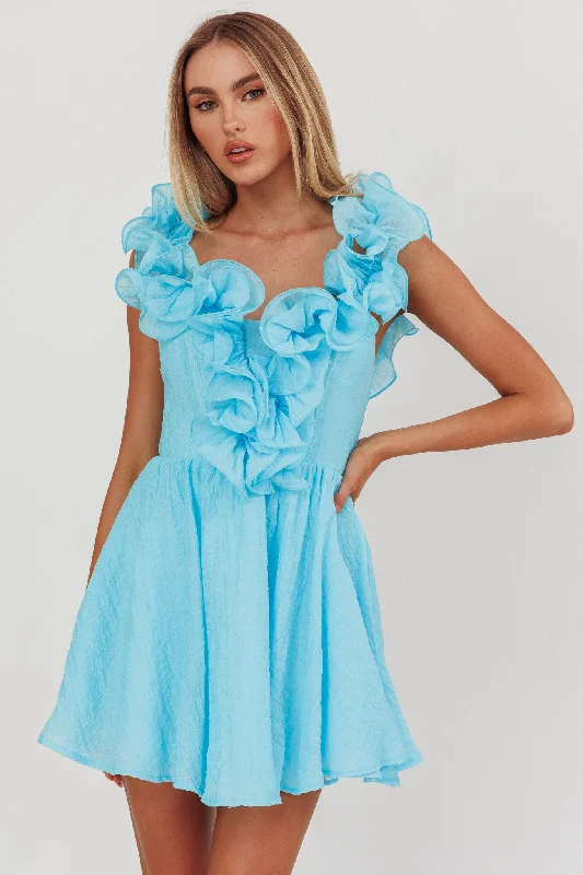 Weekend Deal Fever Nivaya Ruffle Neckline Mini Dress Ocean