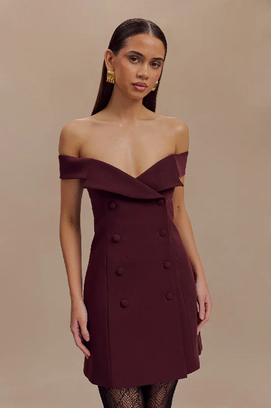Weekend Hot Savings Noelle Off Shoulder Suiting Mini Dress - Mahogany