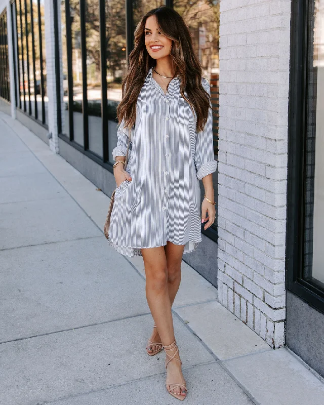 Instant Savings Nolita Pocketed Striped Button Down Shirt Dress - Blue