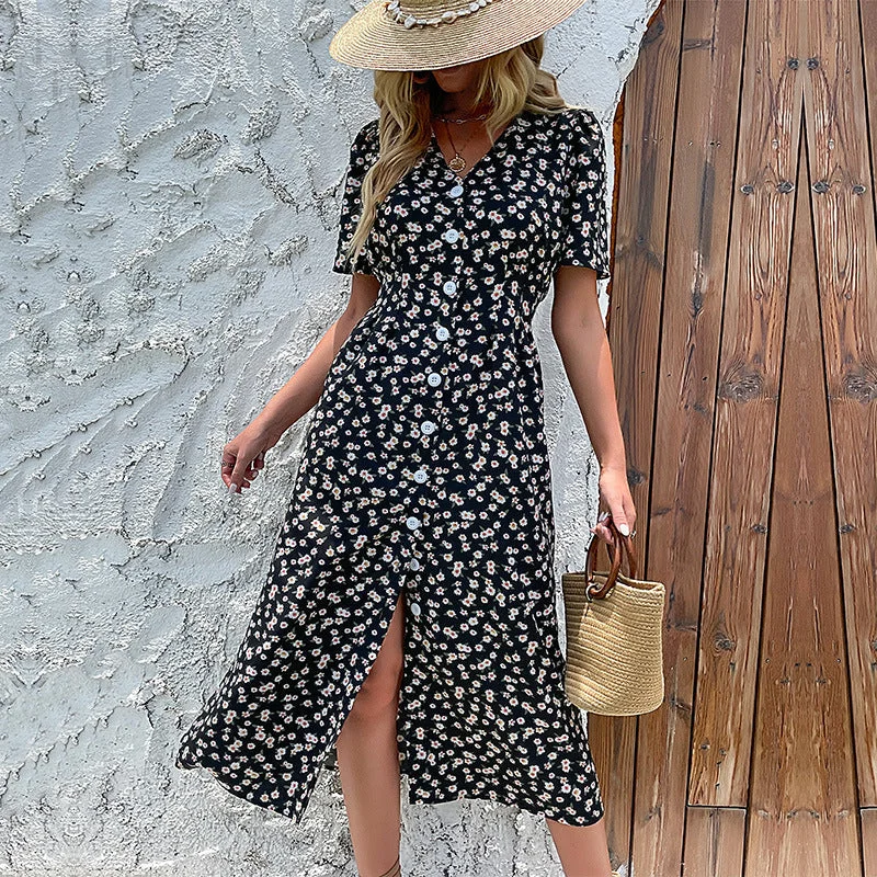 Massive Savings Event Octavia Palm Print Button Down Shirt Dress - Black Multi