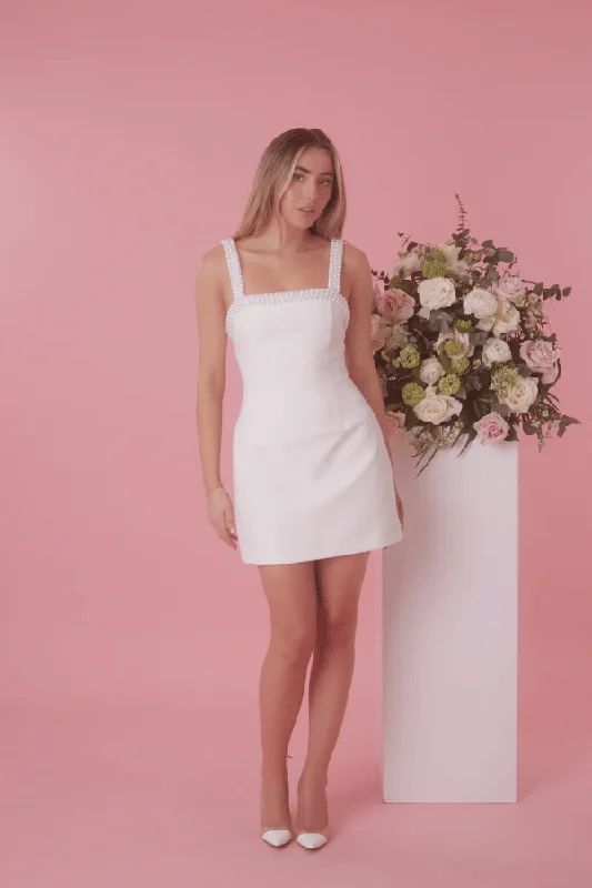 Flash Discounts The Ultimate Muse Pearl Trim Mini Dress White