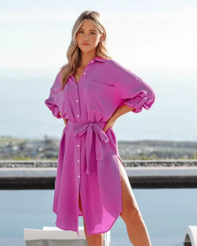Shop & Get More Office Chic Button Down Shirt Dress - Magenta