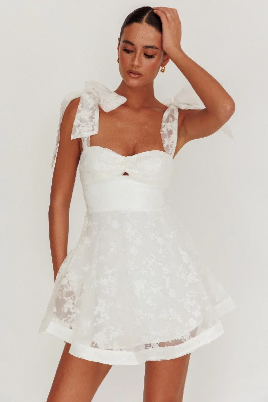 Weekend Price Slash Oliana Tied Shoulders Keyhole Mini Dress White