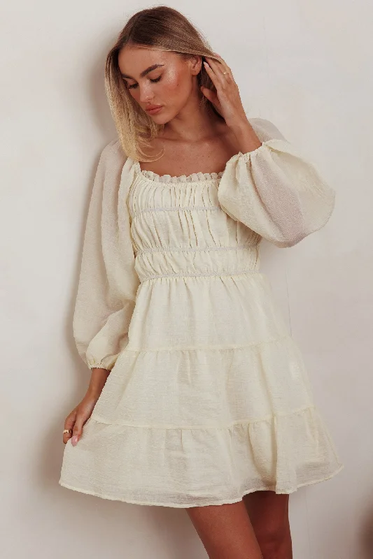 Weekend Price Drops On A High Puff Sleeves Low Back Mini Dress Ivory