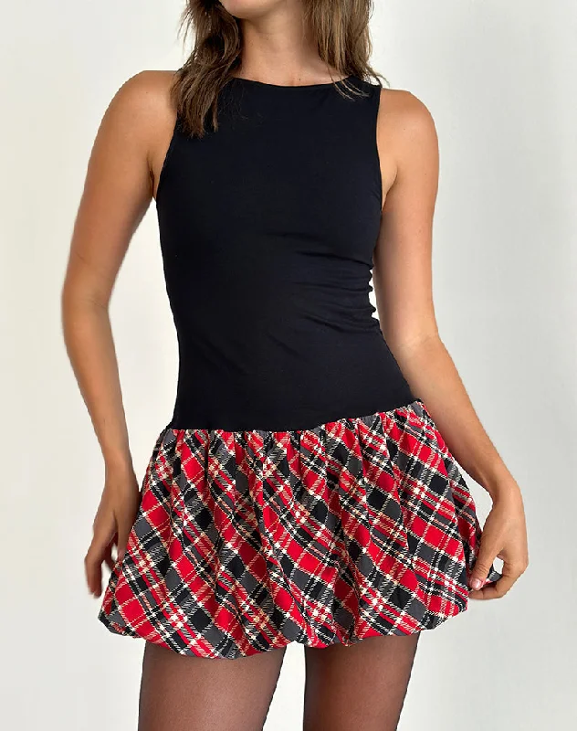 Limited-Time Discount Ortega Mini Dress in Black with Diagonal Check Red