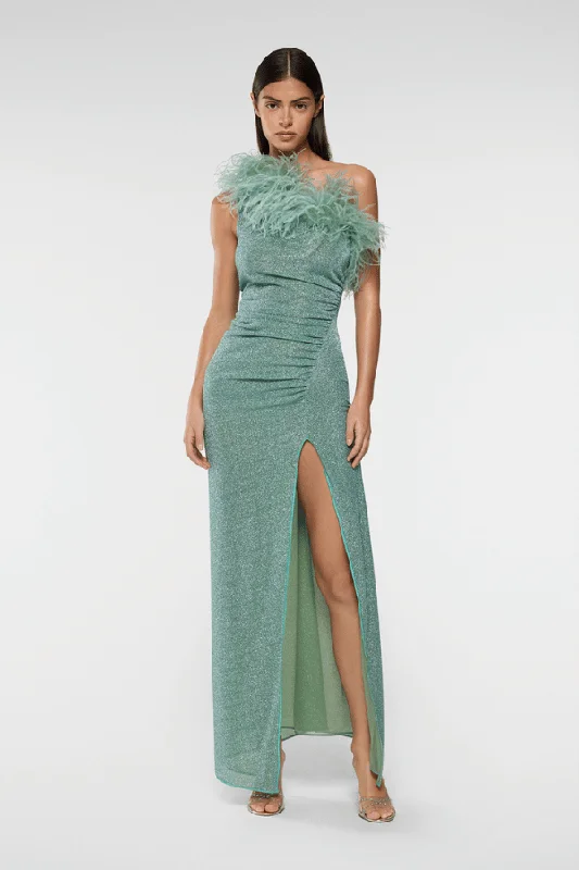 Weekend Price Slash Event Lumiere Plumage One Shoulder Dress Aqua