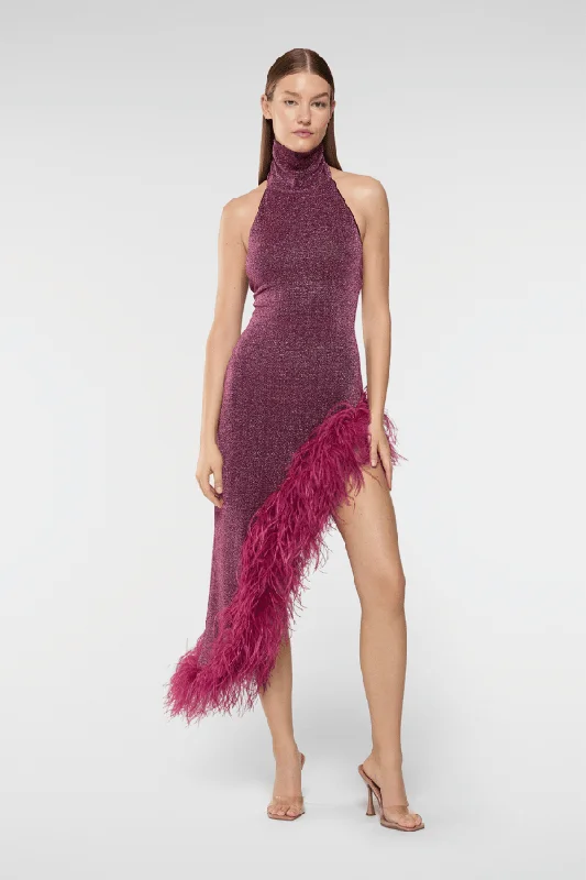 Weekend Exclusive Offers You’ll Love Lumiere Plumage Turtleneck Dress Aubergine