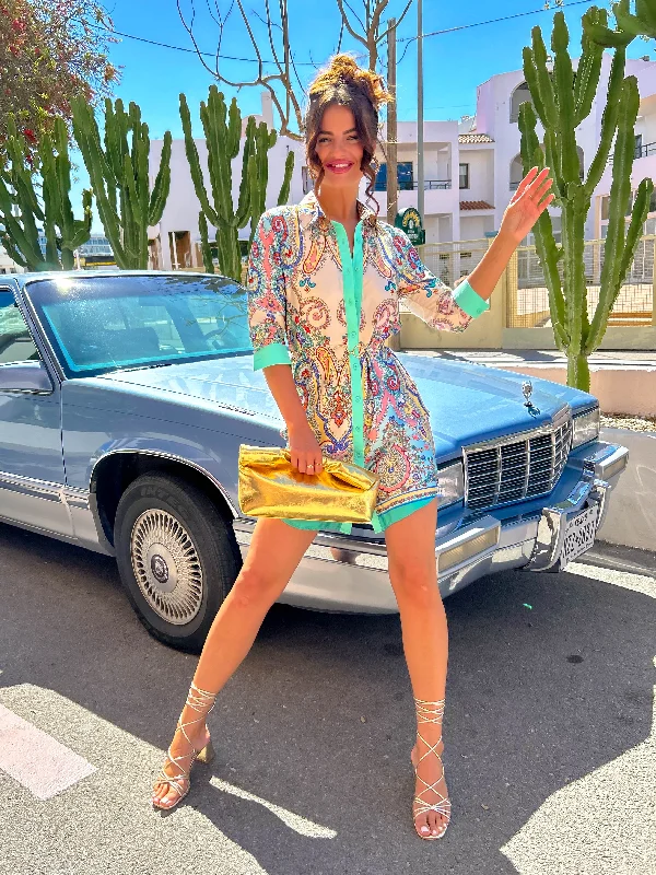 Hot Sale Items Out My Business - Multi Mint Paisley Mini Shirt Dress