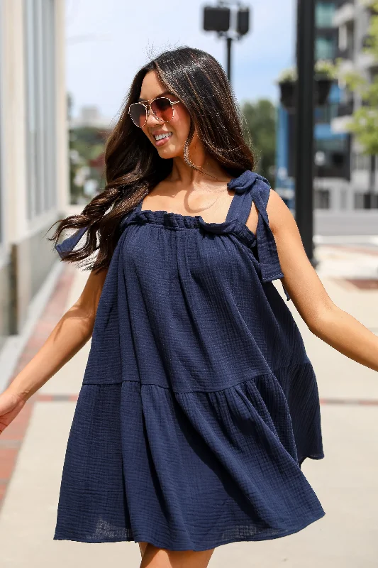 Weekend Deals You’ve Been Waiting For Precious Perspective Navy Linen Mini Dress