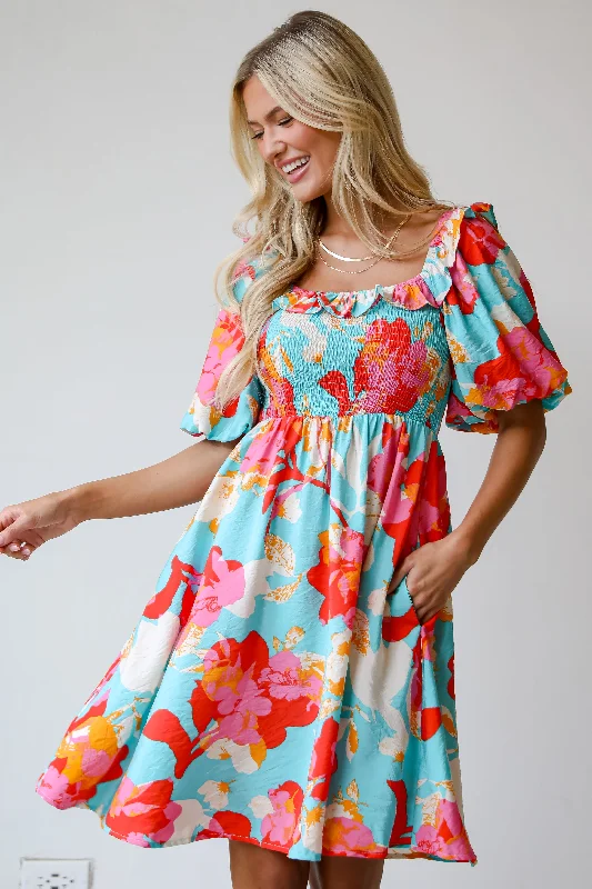 Mega Sale FINAL SALE - Prettiest Approach Aqua Floral Mini Dress