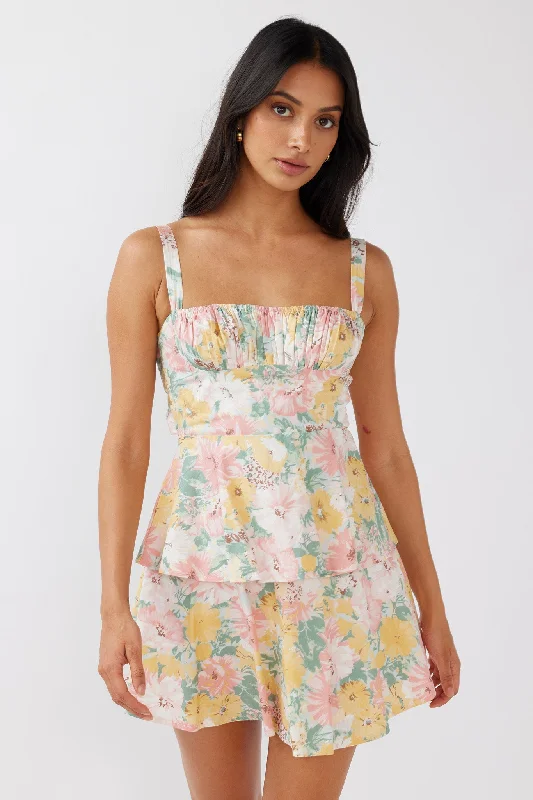 Instant Savings Provence Bloom Tiered Mini Dress Multi Blush