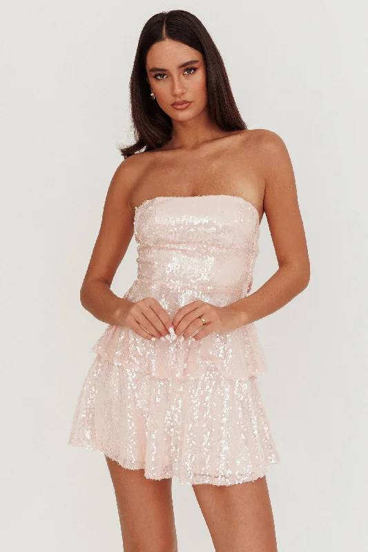 Weekend Best Price Deals Provence Bloom Tiered Sequin Mini Dress Pink