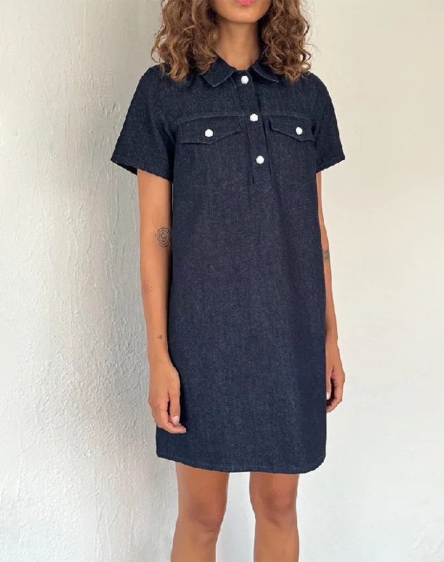 Limited Quantity Reiga Smock Mini Dress in Denim Indigo