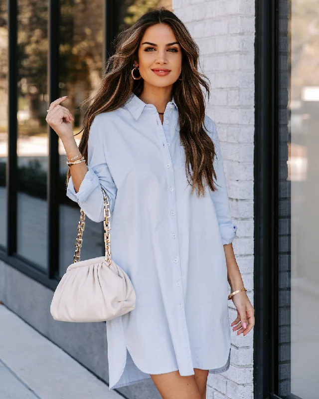 One-Stop Shop Sale Risky Business Pocketed Button Down Shirt Dress - Sky Blue