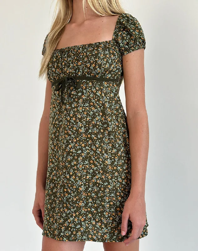 Shop & Save More Savio Mini Dress in Grunge Floral Khaki