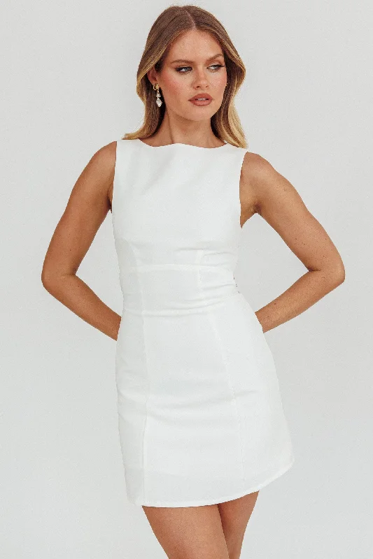 Exclusive Offer Shannon Boat Neck Sleeveless Mini Dress White