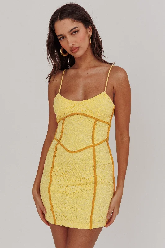 Weekend Exclusive Discounts Shenae Piping Trim Mini Dress Lace Yellow
