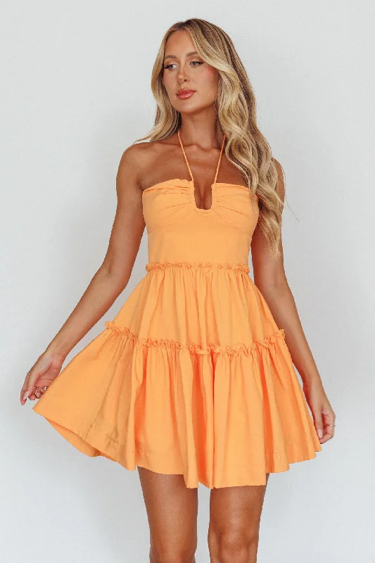 Offer of the Day Sherbet Sunset Tied Neck Mini Dress Orange