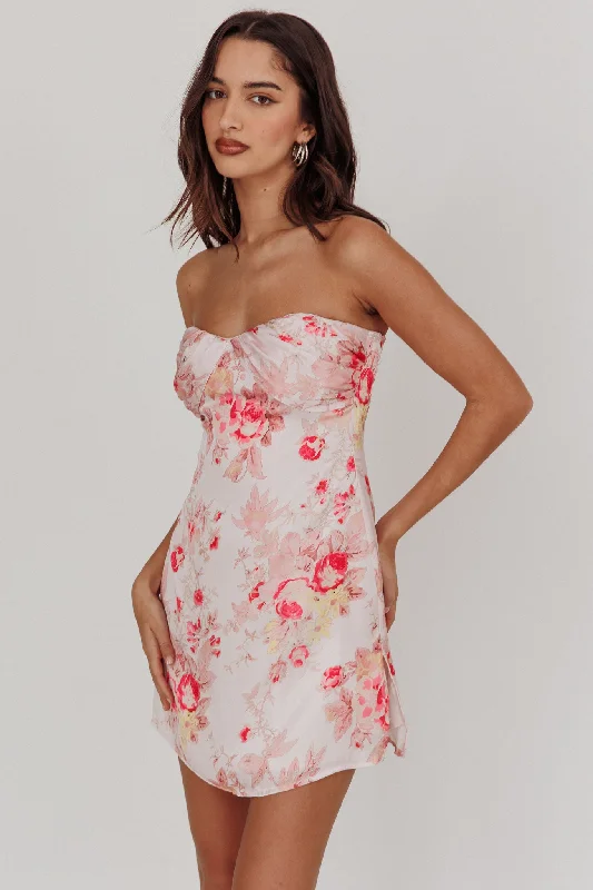 Weekend Clearance Event Sian Strapless Sweetheart Mini Dress Floral Pink
