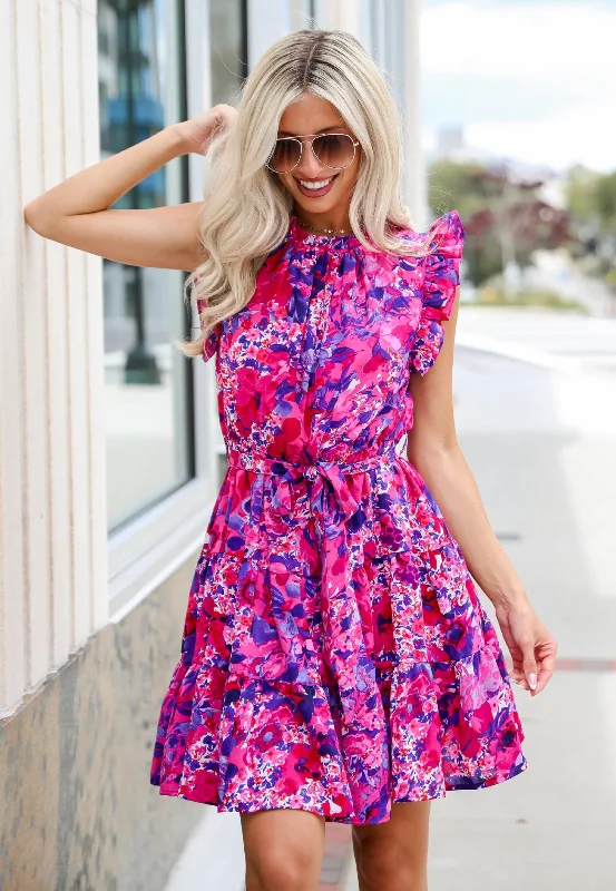 Weekend Buy More Save More Sincerely Romantic Fuchsia Floral Mini Dress