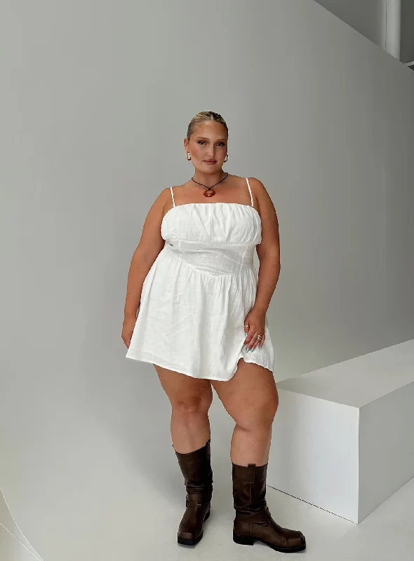 Massive Sale Event Slow Dance Linen Blend Mini Dress White Curve