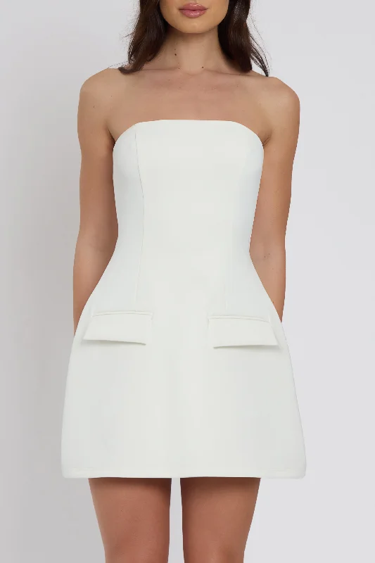 Flash Shopping Deal Solene Strapless Pocket Mini Dress - White