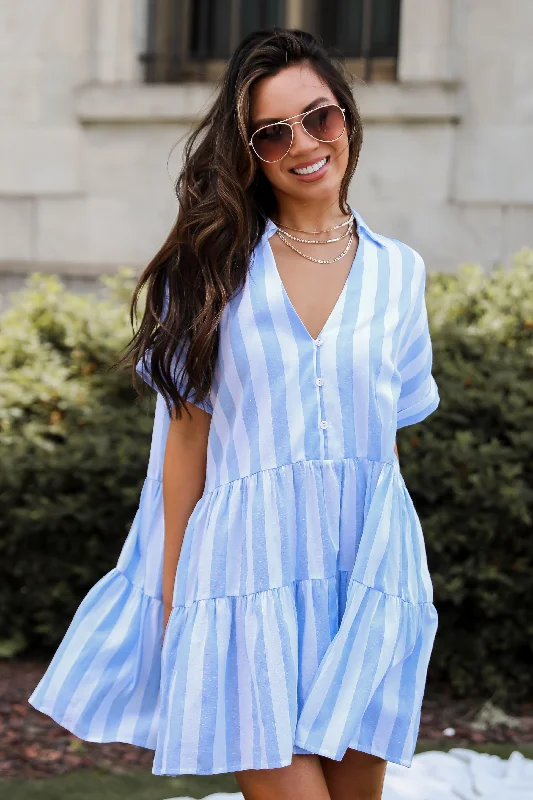 Hurry, While Stocks Last Splendid Attitude Light Blue Striped Mini Dress