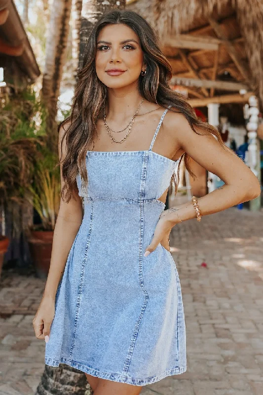 Weekend Super Sale Alert Square Neck Open Back Denim Dress