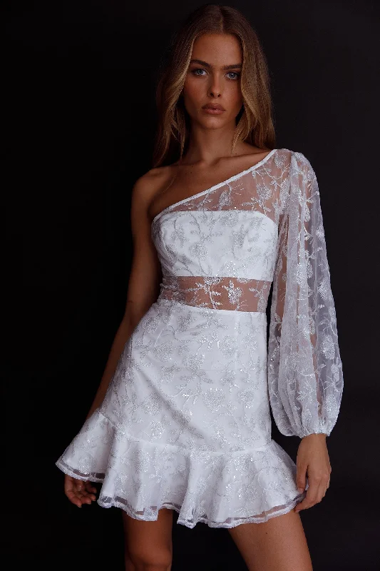 Weekend Steals Summerville One-Shoulder Embellished Dress White