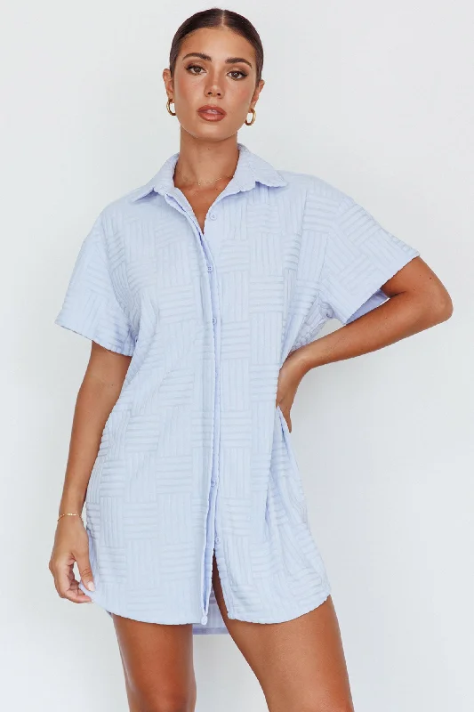 Hurry, Don’t Miss Out Sun Time Textured Shirt Dress Blue