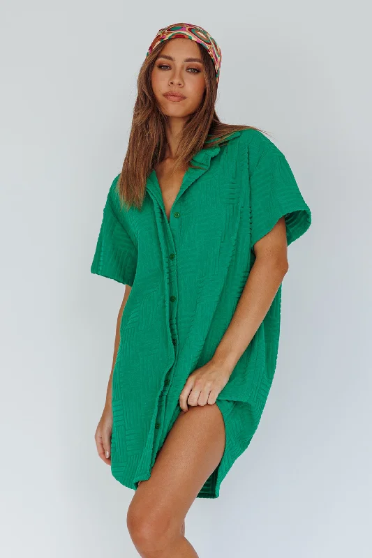 Exclusive Savings Sun Time Textured Shirt Dress Green