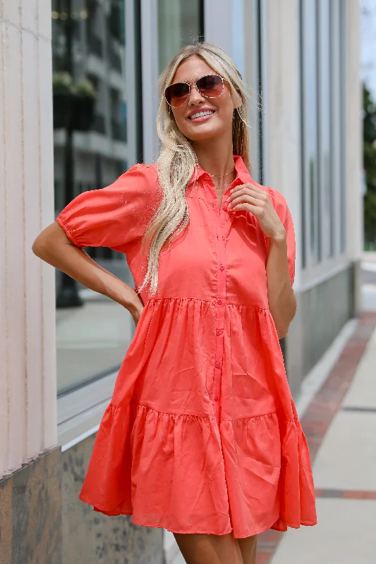 Limited-Time Bargains FINAL SALE - Sunshine Chic Coral Tiered Mini Dress