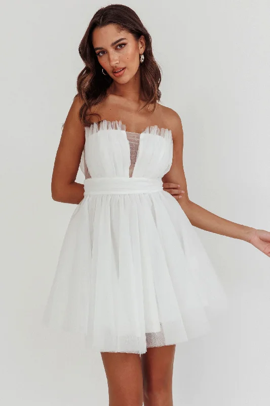 Weekend Flash Savings Touch The Stars Gathered Mesh Mini Dress White