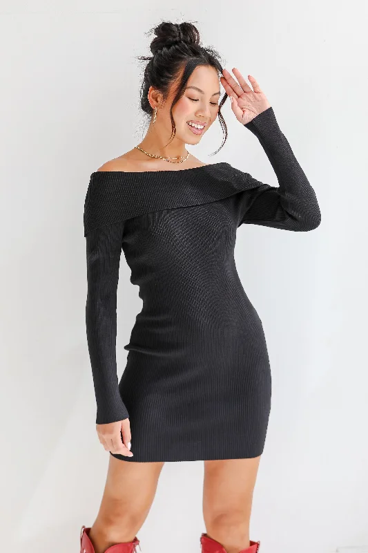Savings Galore Touchdown Season Off-The-Shoulder Mini Sweater Dress