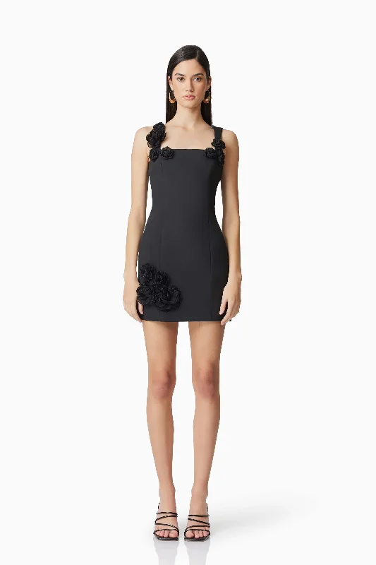 Weekend Flash Sale Trompe 3D Floral Mini Dress Black