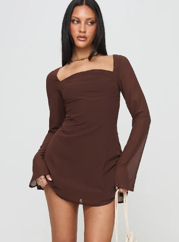 Shop & Save Big Valentin Long Sleeve Mini Dress Chocolate