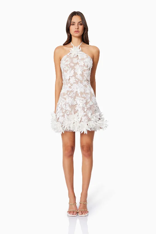Limited-Time Discount Valentina 3D Floral Mini Dress in White
