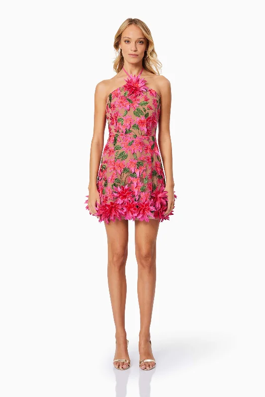 Weekend Shopping Madness Valentina 3D Floral Mini Dress in Pink