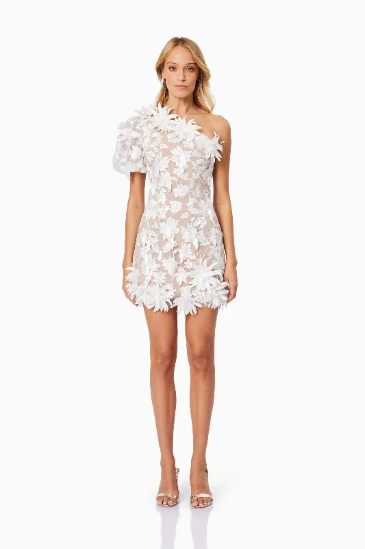 Weekend Price Slash Day Valentina One Shoulder Mini Dress in White