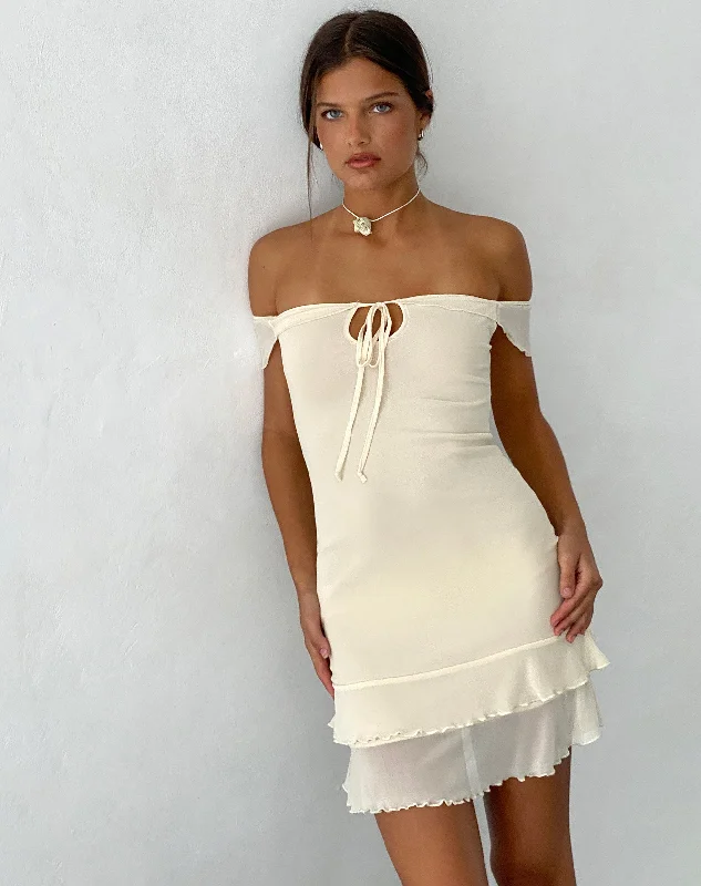 Weekend Super Savings Valory Bardot Mini Dress in Ivory Mesh
