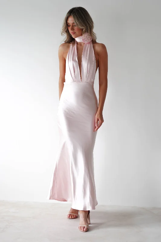 Weekend Specials Galore Kaylah Soft Satin Maxi Dress | Pearl Pink