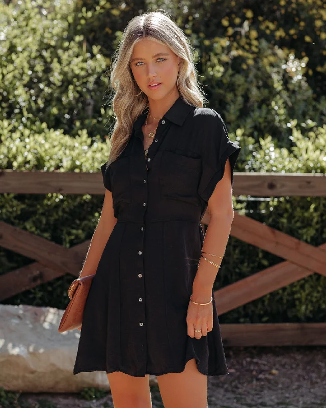 Weekend Sale Frenzy Adelyn Button Down Shirt Dress - Black