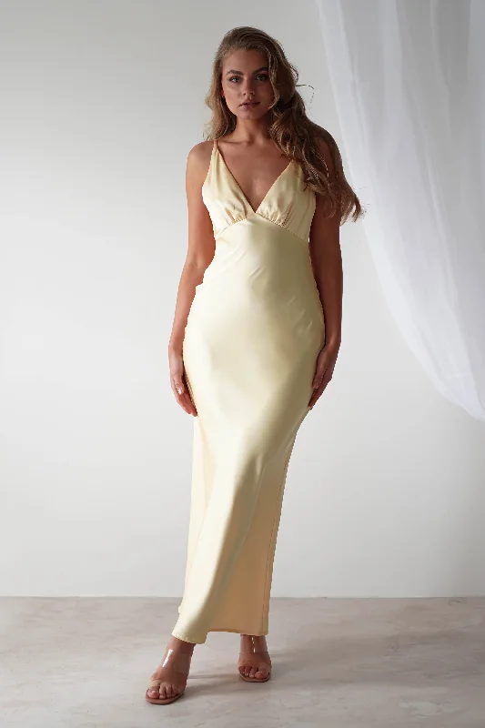 Shop & Save Aimie Soft Satin Maxi Dress | Yellow