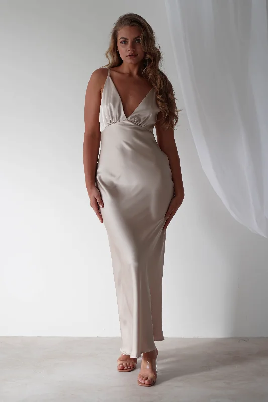 Limited Offer Aimie Soft Satin Maxi Dress | Champagne