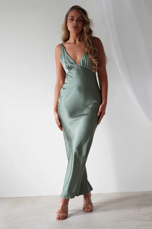 Buy More, Save More Aimie Soft Satin Maxi Dress | Olive