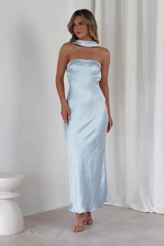 Big Bargain Bonanza Alice Soft Satin Maxi Dress | Light Blue
